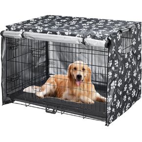 Dog Crate Cover 49 inch - Double Door, Dog Kennel Indoor, Waterproof Dog Kennel Cover with Air Vent Window, for Indoor/Outdoor Most Wire Dog Crate(Black)