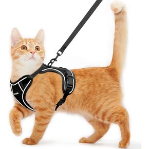 Cat Harness and Leash for Walking Escape Proof Soft Adjustable Cat Leash Breathable Comfortable Vest Easy to Wear Kitten Harness for Outdoor Travel Black S