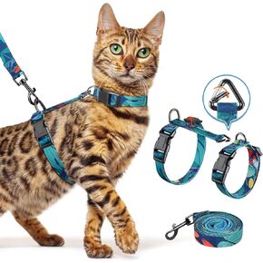 Halypet Cat Harness and Leash Set, Escape Proof [3 in 1 Adjustable & Lightweight] Cat Harness, Comfortable Soft Kitten Harness for Large Cats Safe, Easy to Wear, Outdoor Walking Travel