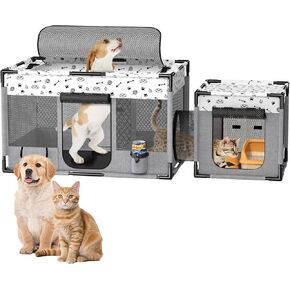 Cat Playpen, PVC Pipe Reinforced Kitten Dog Pet Playpens for Indoor Cats Enclosed, Portable Foldable Puppy Doggy Play Pen Outdoor, Kennel Tent Cage Crates, Removable Zipper Top(39"x24"x22")