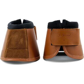 Jeereal No Turn Bell Boots Hoof Protection,Shock Absorbing, Water-Repellent,with Anti-Spin Fastening System |Neoprene,Waterproof Cloth,Genuine Leather (Brown, Cob (Medium))