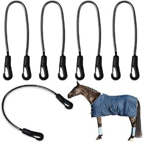 4 Pcs Horse Blanket Straps Adjustable Elastic Tail Strap with Double Ended Clips Stretchy Horse Blanket Leg Straps Replacement Elastic Legs Strap,16 inch
