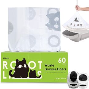 Cat Litter Box Robot 4 and 3 Waste Bags, 60 Pack Automatic Litter Box Bags, Thick Heavy Duty Cat Litter Box Liner Bags
