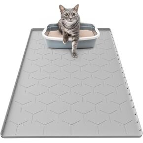 Cat Mat for Litter Box, Large 34" X 22" Cat Litter Mat, Waterproof Silicone Pad for Floor, Gray