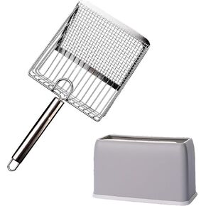 Cat Litter Scoop, Metal Scooper, Deep Shovel, Ergonomic Handle, Kitten Poop Sifting, Durable, Heavy Duty Speed Sifter, for Litter Box （Silvery-Gray）