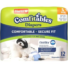 New! Hartz® Comfitables® Disposable Dog Diapers, Size Small 12 Count, Comfortable & Secure Fit, Easy to Put On, Super Absorbent Male and Female Diaper