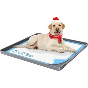 Pee Pad Holder for Dogs, 27"X27" Dog Pad Holder [1 Inch Raised Edge] Dog Pee Pad Holder Non-Slip Silicone Mat & Leak-Proof Dog Pee Tray for Floor Protection, Puppy Potty Training Pad Tray,Grey