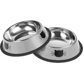 2Pcs Cat Bowls Non-Slip Stainless Steel Small Cat Food Bowls Unbreakable Thicken Cat Feeder 7 Oz Cat Dishes Suitable for Indoor Small Pets Removable Rubber Base Easily Clean Lovely Color