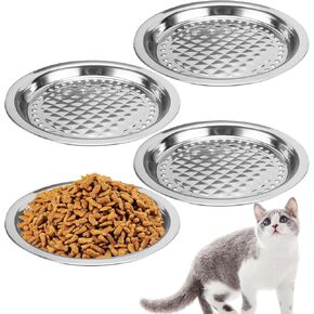 3PCS Stainless Steel Cat Bowls, 13.3" Dia Shallow Cats Water Food Dish Replacement Whisker Fatigue Relief Plate Stackable Metal Pet Feeding Bowl Basic Bulk for Rabbit Large Dogs Cats