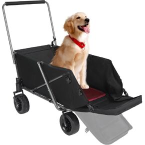 REDCAMP Folding Dog Wagon Cart with Extendable Rear End Heavy Duty, 220L Large Collapsible Utility Cart Dog Stroller with Tailgate for Sports Shopping Pet, Black