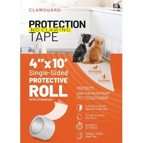 CLAWGUARD Protection Tape - Durable Single-Sided Shield Protection Barrier Against Cat, Dog, Bird, Rabbit Scratching and Clawing Furniture, Couch, Window Sill, Car Door, Glass and More! 4in x 10'
