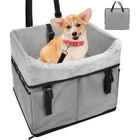 SZEE Dog Car Seat, Portable Dog Booster Car Seat for Small & Medium-Sized Pets Under 25 lbs, with Storage Pockets and Safety Leash (Gray)