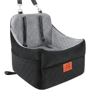 Dog Car Seat for Small/Medium Dogs, Dog Booster Car Seats with Thick Cushion for Dogs Under 35lbs, Detachable Washable Pet Car Seat with Storage Pockets, 2 Safety Belts (Black/Gray)