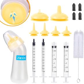 Pet Nursing Bottle Kit for Newborn Animals,Kitten Bottle Feeding Kit Silicone Anti-Choking Nipple and Kitten Syringe for Kittens Puppys Rabbits Squirrel (Yellow)