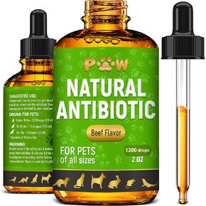 Antibiotics for Dogs | Golden Paw Antibiotics for Cats | Herbal Supplement for Digestion, Breathing, Urination | for Infections, Cough, Allergies | Beef Flavor & Cranberry | for All Pet Breeds | 2 Oz