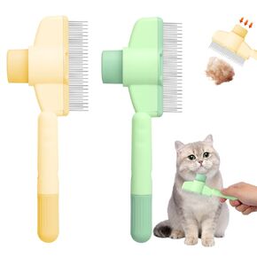 Pet Hair Removal Comb Flea Comb, New Cat Brush with Release Button, Pet Grooming Brush for Short&Long Hair(Yellow+Green）