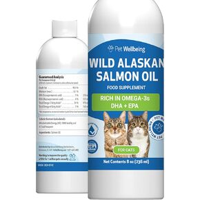Pet Wellbeing Wild Alaskan Salmon Oil for Cats - Wild-Caught, Cold-Processed, Daily Omega-3 Fish Oil for Healthy Coat and Skin, Joint Mobility and Strength - EPA, DHA - 8 fl oz (236 ml)