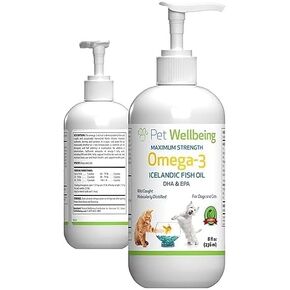 Pet Wellbeing Omega-3 Icelandic Fish Oil for Cats - Wild-Caught, Cold-Water Fish, Healthy Skin and Coat, Joint Health and Mobility, Fatty Acids, Anchovies, Sardines - EPA, DHA - 8 fl oz (236 ml)