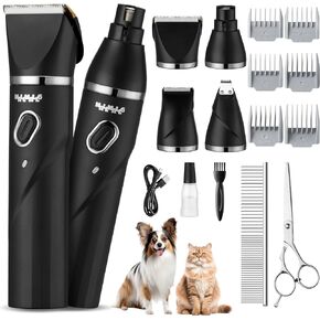 Mallmall6 4 in 1 Dog Cat 7500 دورة في الدقيقة طاقة طاقة محرك ، 2000 مللي أمبير في الساعة 4 ساعات عمر البطارية Clipper Pet Hair Clipper ، 1.77 "عرض 2 السرعة منخفضة الضوضاء متعددة الوظائف ، 16 أدوات للحيوانات الأليفة PAW TRIMMER