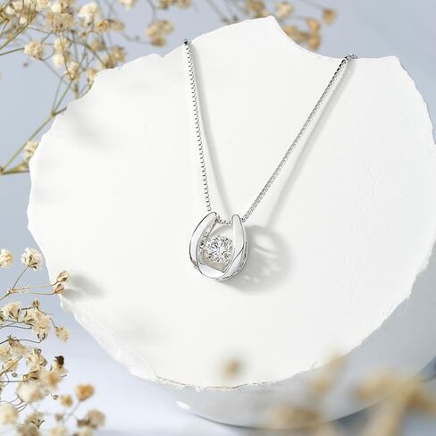 Heart Necklaces for Women Sterling Silver Dancing Diamond Cubic Zirconia CZ pendant, Anniversary Birthday Jewelry Gifts for Wife/Mom/Women/Sister/Daughter in Saudi Arabia