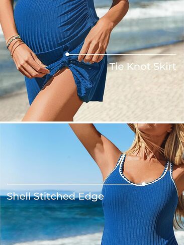 Summer Mae Ribbed Maternity Swim Dress, Tie-Knot One Piece Swimsuit | Adjustable Double Straps One Piece Bathing Suit, Built-In Bottom, Side Tie Adjusts Skirt, Removable Pads, Pool and Beach in Saudi Arabia