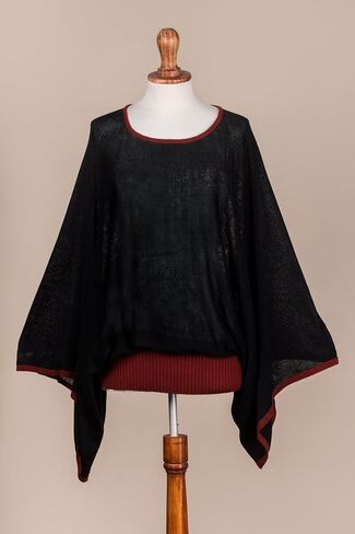 NOVICA Artisan Handmade Baby Alpaca Blend Sweater Peruvian Knit Bohemian Acrylic Wool Clothing Solid 'Black Burgundy Dance' in Saudi Arabia