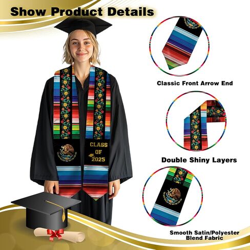 HSELOGI Mexican Graduation Stole Class of 2024,Mexican Sarape Graduation Sash Scarf,Gift for Graduation's Day 72" Long in Kuwait