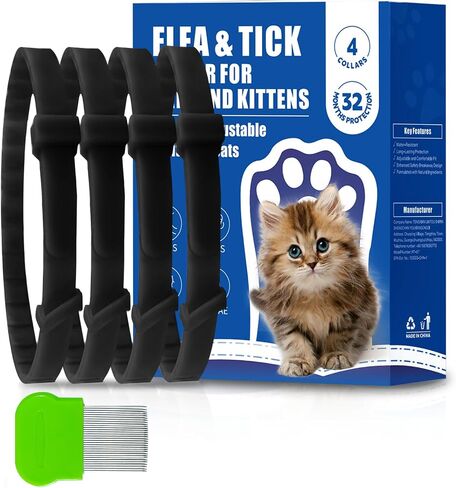 4 Pack Flea and Tick Collar for Cats, Natural Plant Oil Formula Cat Flea Collar Provides 32-Month Protection for Flea Tick Prevention, Waterproof & Adjustable Cat Flea Treatment for Most Cats in Kuwait