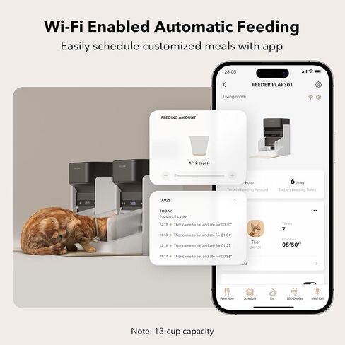 Petlibro RFID Automatic Cat Leeder ، 5G Wi-Fi Pet Leeder ، 3L Auto Cat Leeder Control مع علامة طوق الضوء و 6 حزم حقيبة غذائية للحيوانات الأليفة ، مغذيات تلقائية للقطط in Saudi Arabia