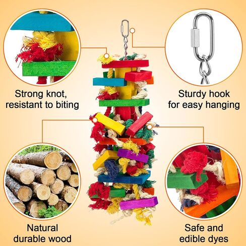 Extra Large Natural Wood Bird Toys for Macaws, African Grey, Amazon Parrots in Saudi Arabia