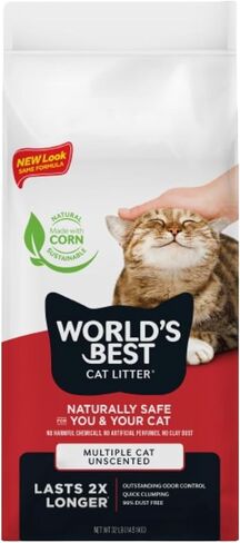 WORLD'S BEST CAT LITTER Multiple Cat Unscented, 32-Pounds - Natural Ingredients, Quick Clumping, Flushable, 99% Dust Free & Made in USA - Long-Lasting Odor Control & Easy Scooping in Kuwait