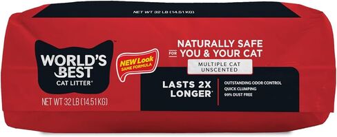 WORLD'S BEST CAT LITTER Multiple Cat Unscented, 32-Pounds - Natural Ingredients, Quick Clumping, Flushable, 99% Dust Free & Made in USA - Long-Lasting Odor Control & Easy Scooping in Kuwait