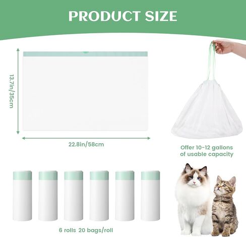 120 Count Self-Cleaning Cat Litter Box Liners Bag Compatible with Meowant MW-SC01/MW-SC02/MW-LR01, Heavy Duty Thick Drawstring Replacement Cat Litter Bags Self Cleaning Litter Box Bags 22 * 13" in Saudi Arabia