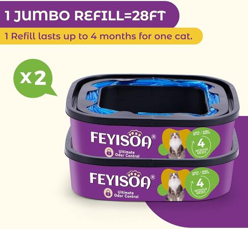 Premium Genie Litter Refill Bags | Jumbo 28FT, 8-Pack | Up to 32 Months Supply | 8 Cartridges for Superior Odor Control in Kuwait