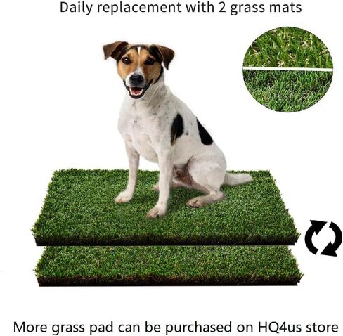 HQ4us Dog Grass Pad with Tray Large 34"×23" Dog Litter Box Toilet with 2×Artificial Grass for Dogs with Hemmed Edge, Pee Pads for Dogs, Realistic, Less Stink, Potty for Balcony in Kuwait