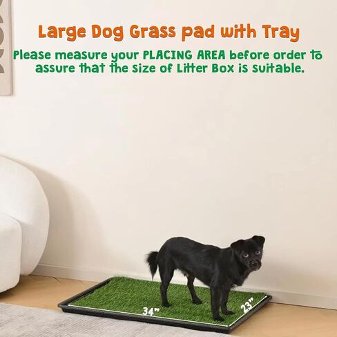 HQ4us Dog Grass Pad with Tray Large 34"×23" Dog Litter Box Toilet with 2×Artificial Grass for Dogs with Hemmed Edge, Pee Pads for Dogs, Realistic, Less Stink, Potty for Balcony in Kuwait