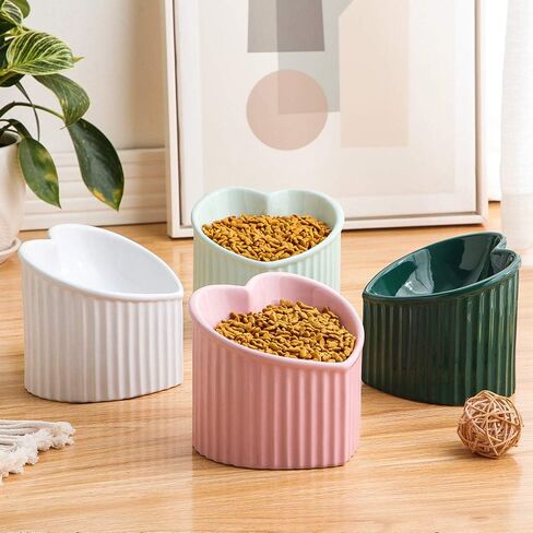 Pink Ceramic Raised Cat Bowls, Tilted Elevated Food or Water Bowls, Stress Free, Backflow Prevention, Dishwasher and Microwave Safe, Lead & Cadmium Free in Kuwait