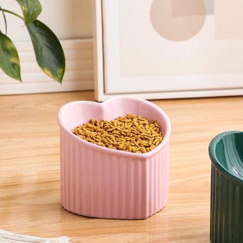 Pink Ceramic Raised Cat Bowls, Tilted Elevated Food or Water Bowls, Stress Free, Backflow Prevention, Dishwasher and Microwave Safe, Lead & Cadmium Free in Kuwait