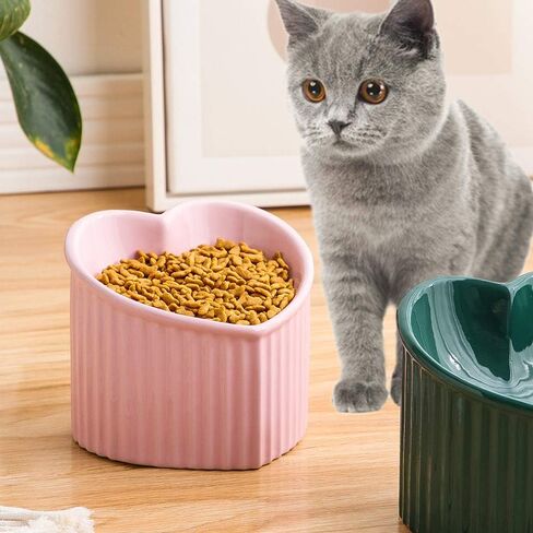 Pink Ceramic Raised Cat Bowls, Tilted Elevated Food or Water Bowls, Stress Free, Backflow Prevention, Dishwasher and Microwave Safe, Lead & Cadmium Free in Kuwait