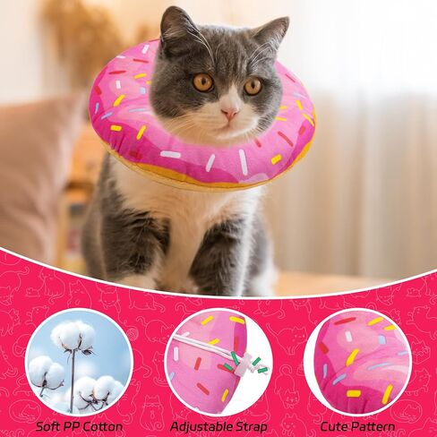 Seyezo Cat Cone Collar Soft, Adjustable Cat Recovery Collars Spay Cones to Stop Licking, Cute Donut E Collar After Surgery, Anti-Lick Recovery Elizabethan Collar for Kittens (Donut Pink, Small) in Saudi Arabia