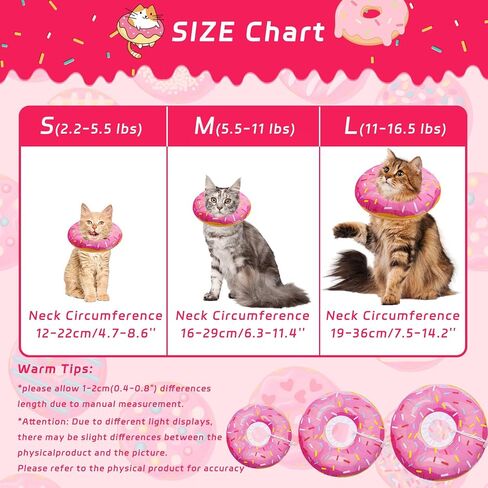 Seyezo Cat Cone Collar Soft, Adjustable Cat Recovery Collars Spay Cones to Stop Licking, Cute Donut E Collar After Surgery, Anti-Lick Recovery Elizabethan Collar for Kittens (Donut Pink, Small) in Saudi Arabia