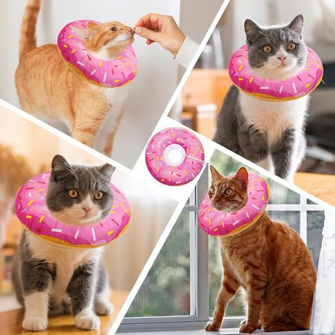 Seyezo Cat Cone Collar Soft, Adjustable Cat Recovery Collars Spay Cones to Stop Licking, Cute Donut E Collar After Surgery, Anti-Lick Recovery Elizabethan Collar for Kittens (Donut Pink, Small) in Saudi Arabia