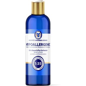 16oz Super Concentrated Hypoallergenic Dog & Cat Shampoo & Conditioner. Gentle Cleansing for Sensitive Skin, Itch Relief Formula, Puppy Safe Makes 4 gallons when diluted or use full strenght