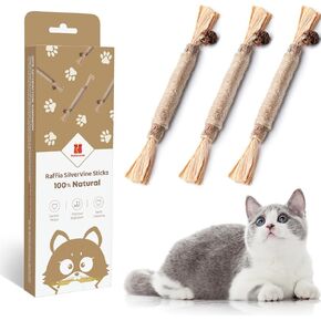 Potaroma 3 Pack Natural Silvervine Sticks Cat Toys, Catmint Silvervine Blend Sticks, Catnip Kittens Chew Toys Teeth Cleaning, Matatabi Dental Care Cat Treat Edible Kitty Lick Toys, Package May Vary