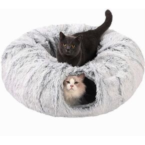 CLKHOWL Cat Tunnel Bed, Cat Tunnels Cat Toys for Indoor Cats, Cat Donut Tunnel, Multifunctional Cat Cave for Small Medium Large Cat, Puppy, Rabbit, Ferret. (Grey)