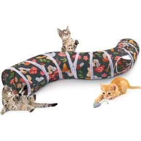 Glittme Cat Tunnel, Cat Tunnels for Indoor Cats, S-Shape Peekaboo Cat Cave with Cat Toys, Foldable Cat Tubes and Tunnels for Cats, Rabbit, Puppy, Guinea Pig