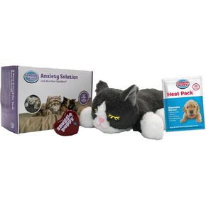 Original Snuggle Kitty Heartbeat Stuffed Cat Toy by Snuggle Puppy. Pet Anxiety Relief and Calming Aid for All Breed Sizes in Gray & White