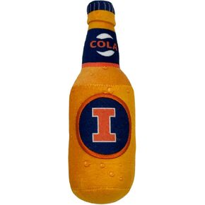 NCAA ILLINOIS FIGHTING ILLINI BEER BOTTLE PLUSH DOG & CAT SQUEAK TOY- Cutest STADIUM SODA BOTTLE SNACK Plush Toy for DOGS & CATS with INNER SQUEAKER & Beautiful Football/Basketball Team Name/Logo
