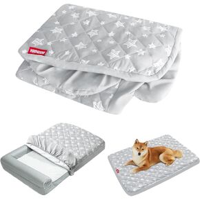 Moonsea Waterproof Dog Bed Covers Replacement Washable Pet Hair Easy to Remove, Noiseless Quilted Puppy Pet Bed Cover Lovely Grey Star Print 32x44 Inches, for Dog/Cat, Cover Only