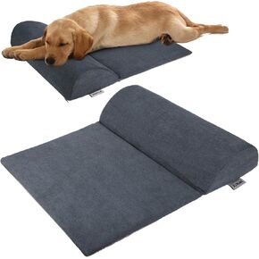 Dog Bolster Pillow with High Resilience Foam, Headrest for Large Dogs, Benefit for Cervical Vertebra and Neck, Easy to Carry, Machine Washable Cover＆Easy to Clean(Dark Grey)